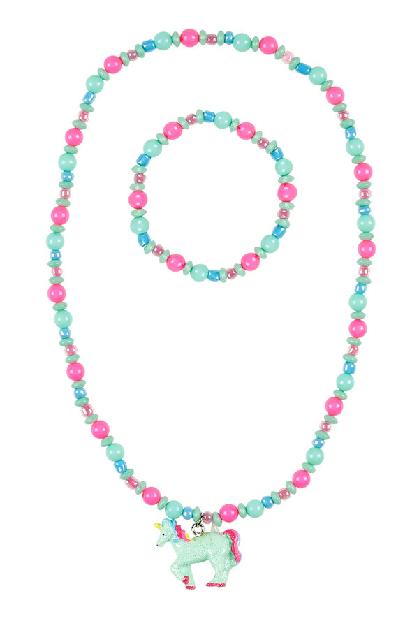 Halskette + Armband Aike, Einhorn rosa-mintgrün