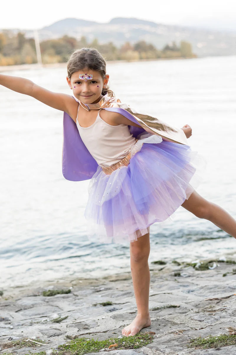 Super-Duper Tutu mit Umhang & Maske, Metallic Roségold / Lila