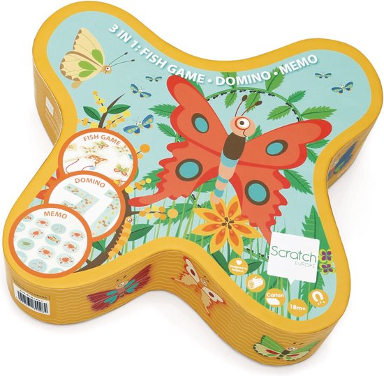DAM Schmetterling 3 in 1 Spielset: Angelspiel - Domino - Memo