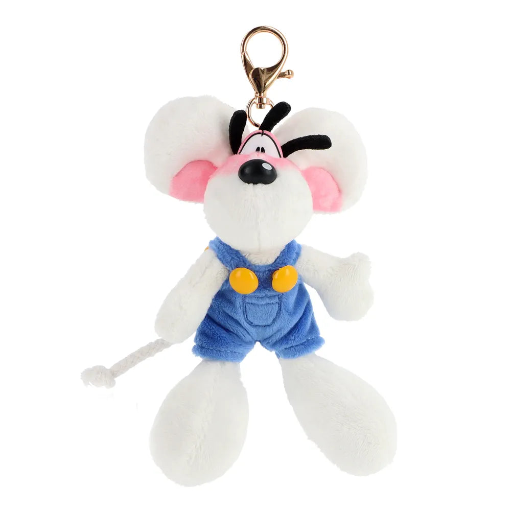 Diddl-Plüschschlüsselanhänger mit blauer Latzhose, 15 cm