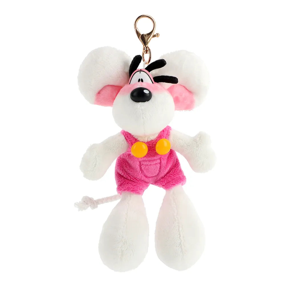 Diddl-Plüsch-Schlüsselanhänger in pinker Latzhose, 15 cm