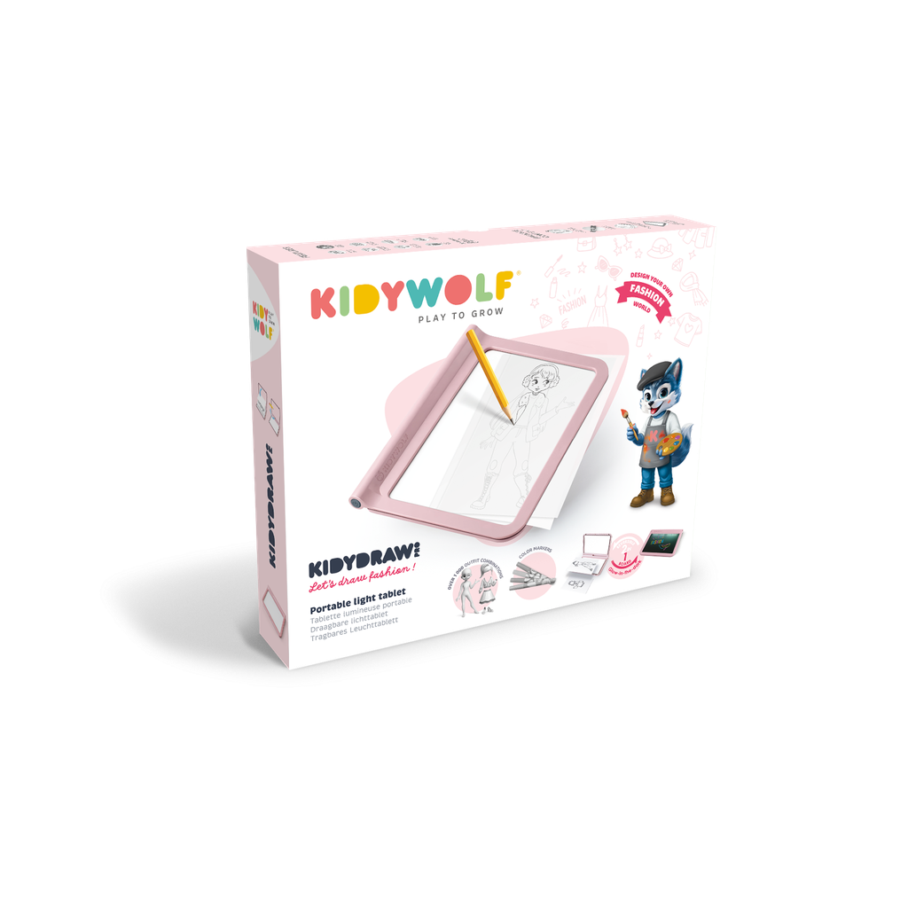 KIDYDRAW-PRO – Tragbares Leuchttablett Rosa Lass uns Mode zeichnen