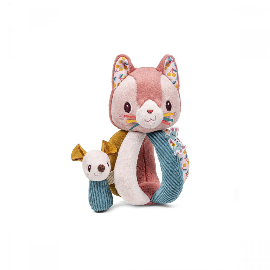 Rassel mit Griffen Jeanne die Katze