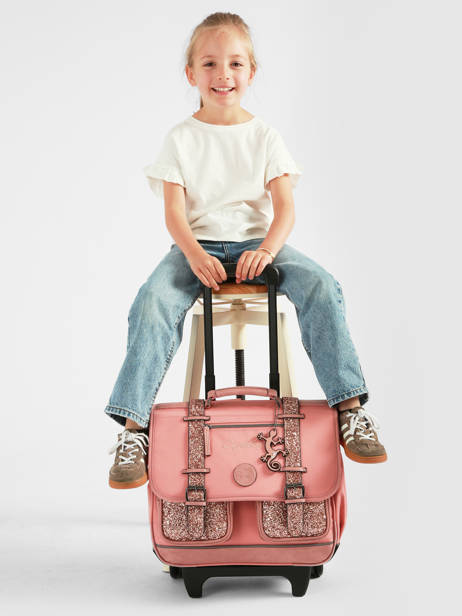 Cartable à roulettes enfant 2 compartiments Vintage fantasy 38 cm - Caméléon