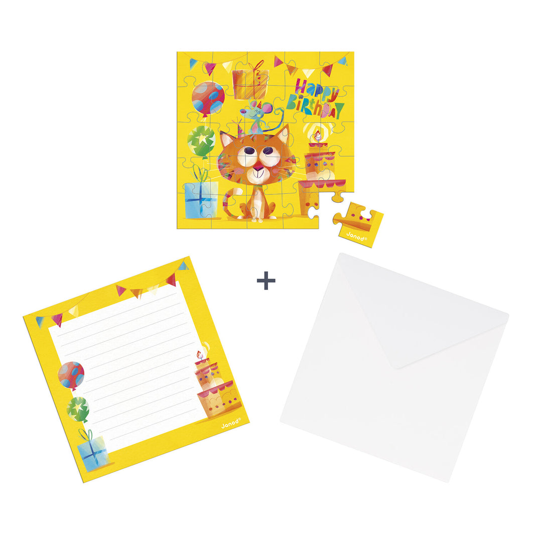 Carte puzzle anniversaire chat