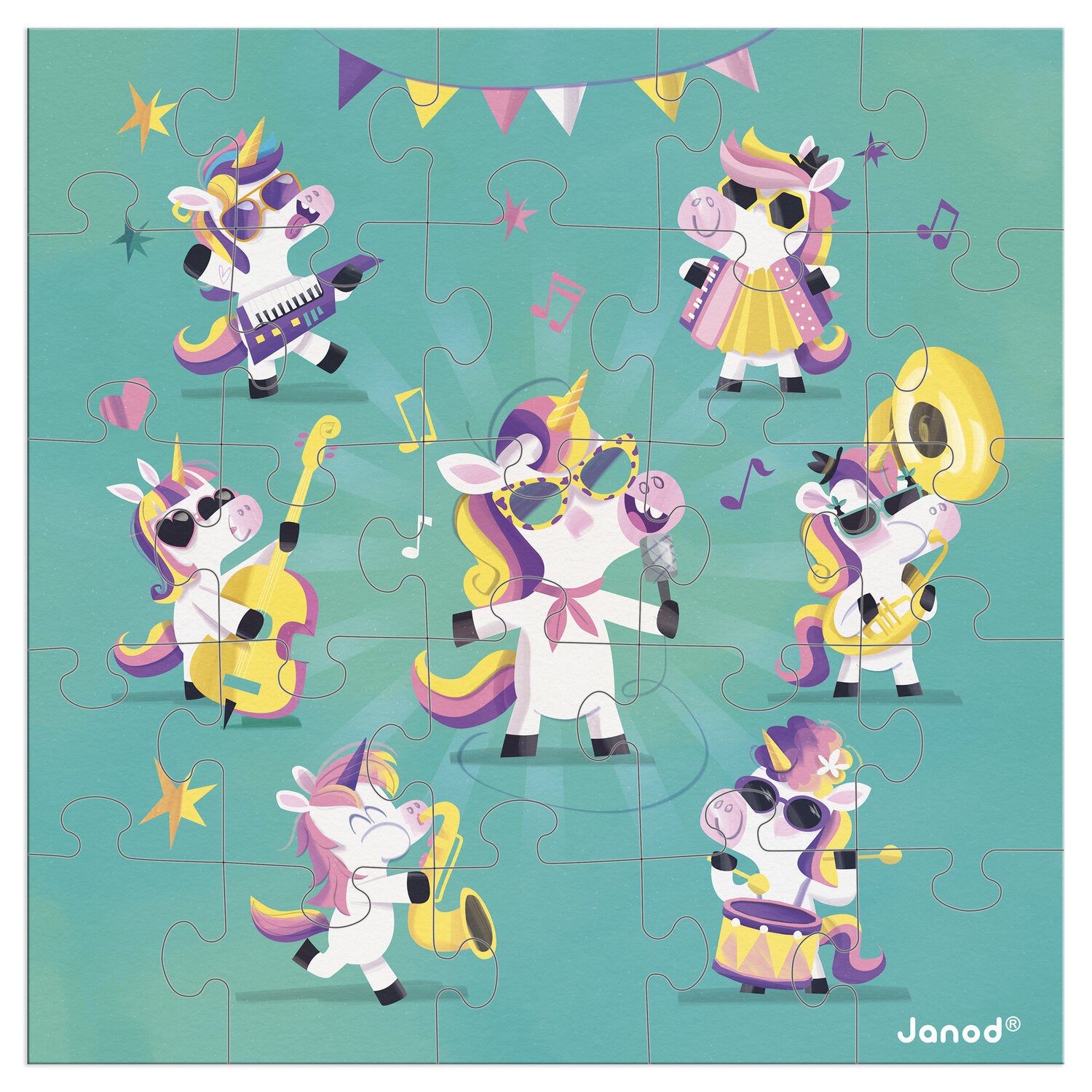 Carte puzzle Licornes en fête
