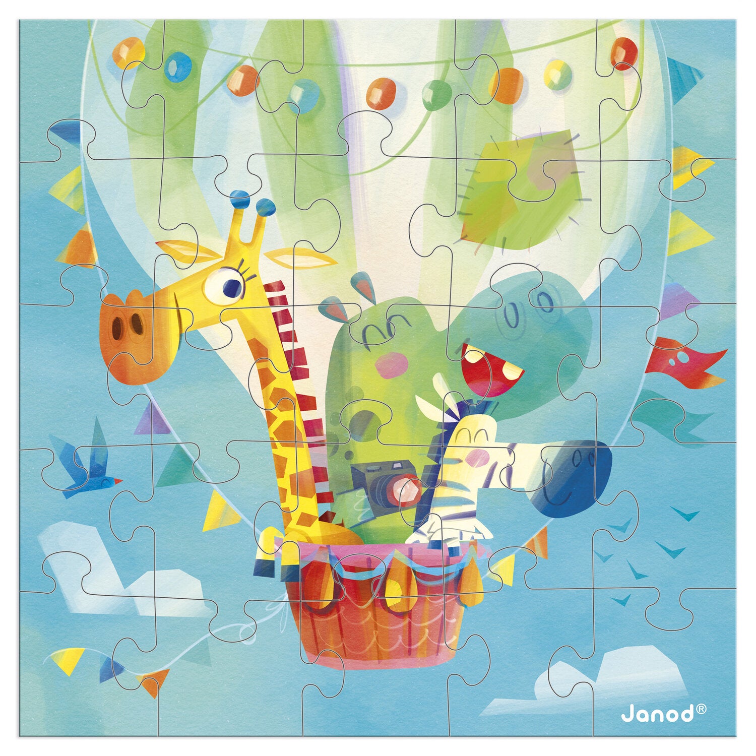 Carte puzzle vol en mongolfiere