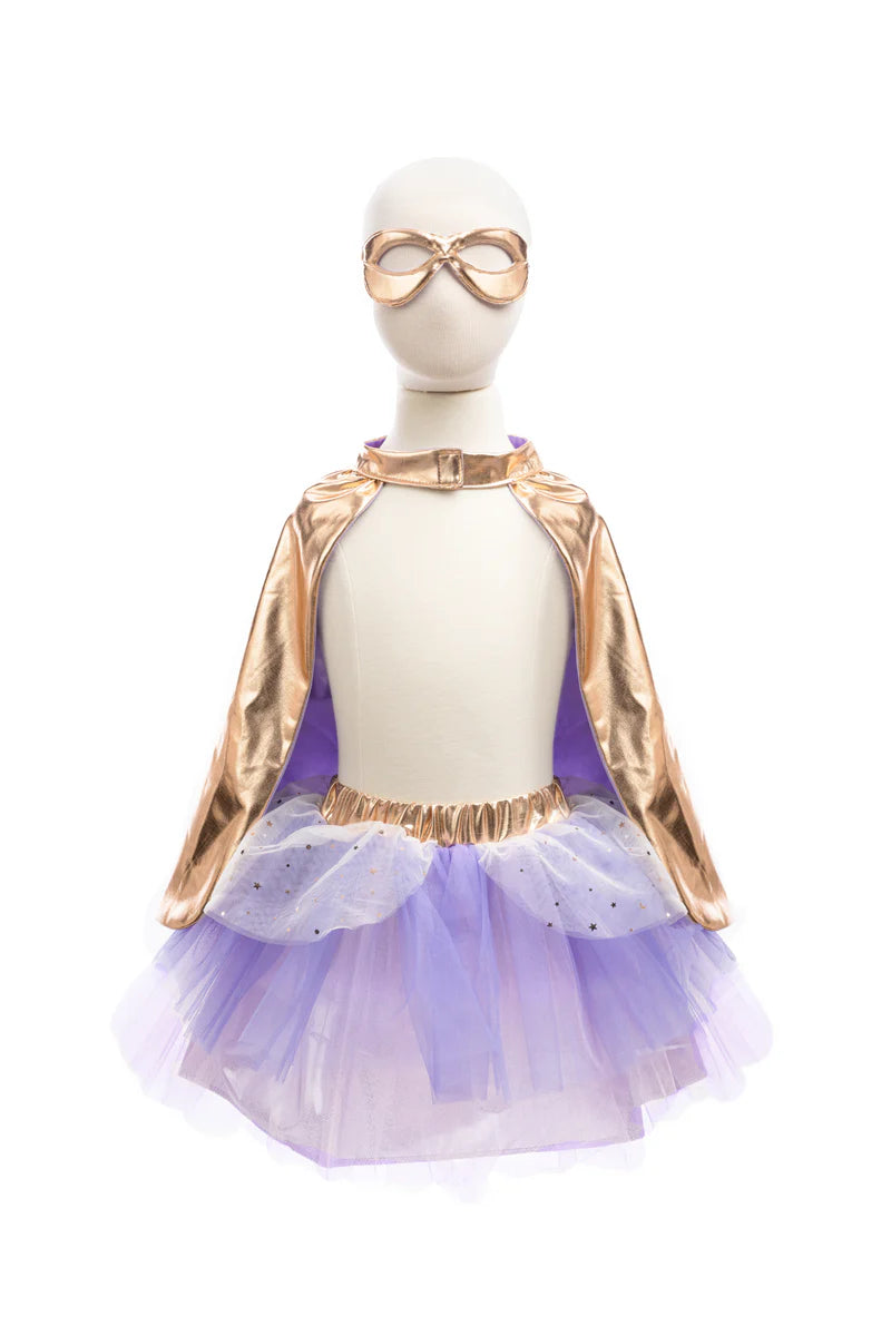 Super-Duper Tutu avec Cape & Masque, Or Rose Métallique / Lilas