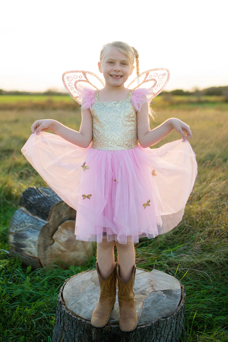 Robe papillon dorée avec ailes de fée