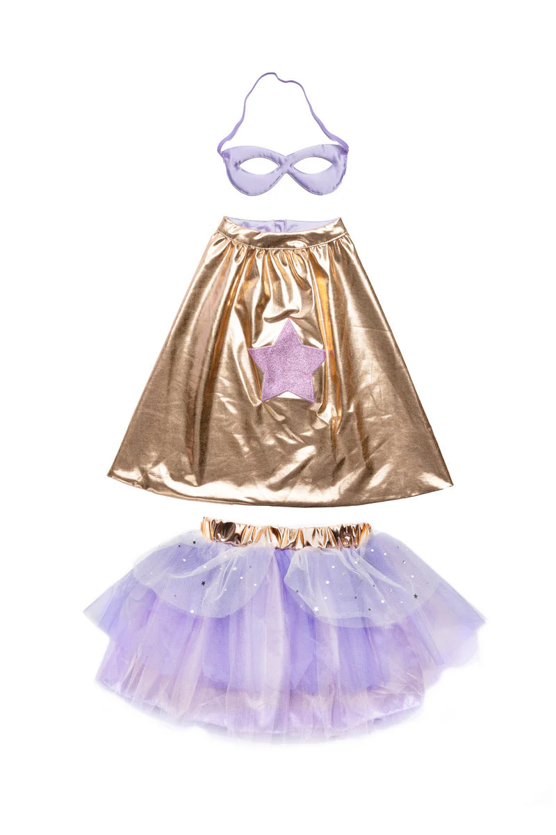 Super-Duper Tutu avec Cape & Masque, Or Rose Métallique / Lilas