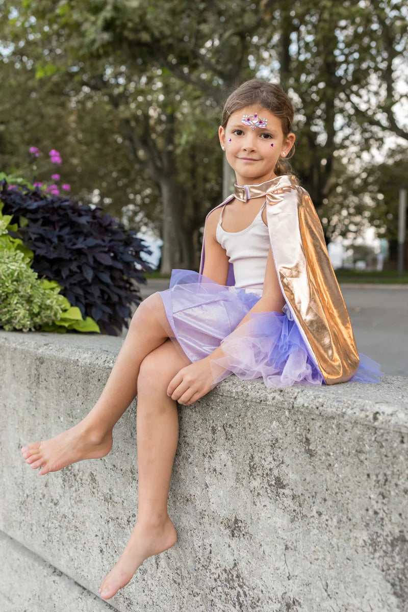 Super-Duper Tutu avec Cape & Masque, Or Rose Métallique / Lilas