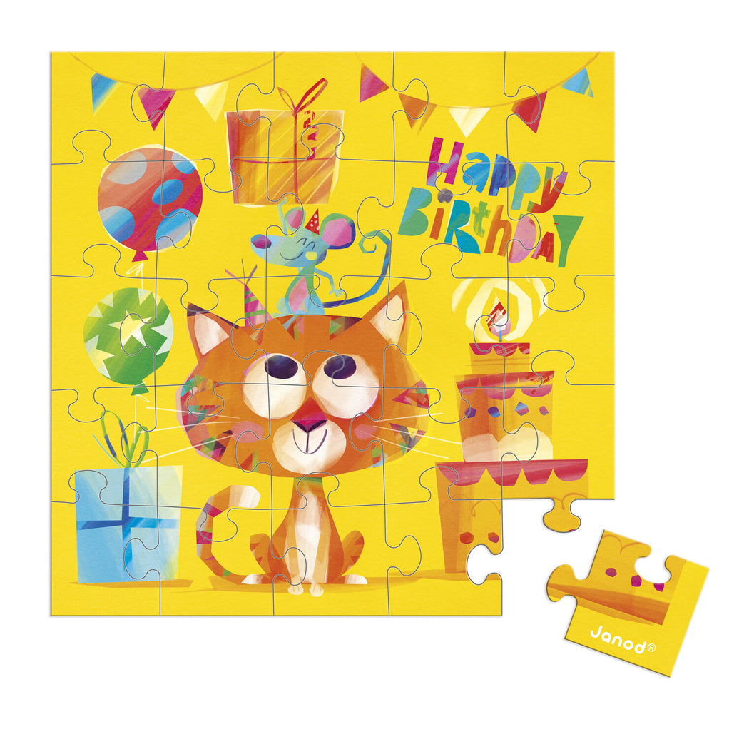 Carte puzzle anniversaire chat