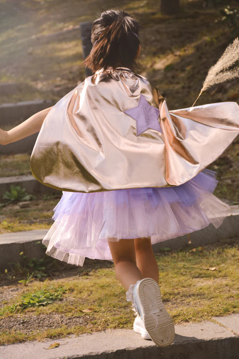 Super-Duper Tutu avec Cape & Masque, Or Rose Métallique / Lilas