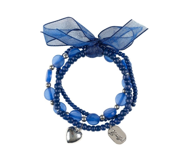 Bracelet Miley, élastiques, perles, rubans bleu marine