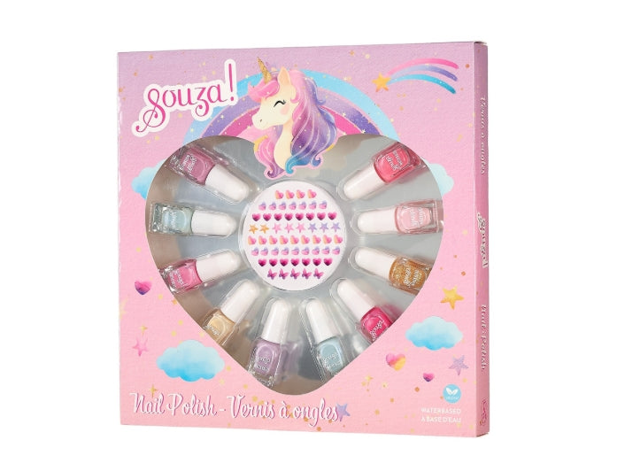 Coffret vernis à ongles Licorne – 10 couleurs & autocollants