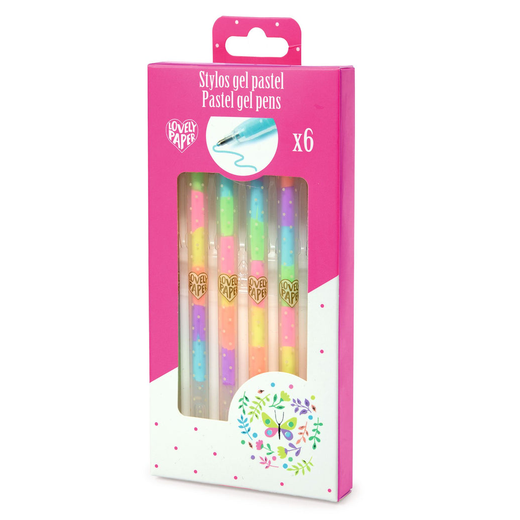 6 stylos gel pastel