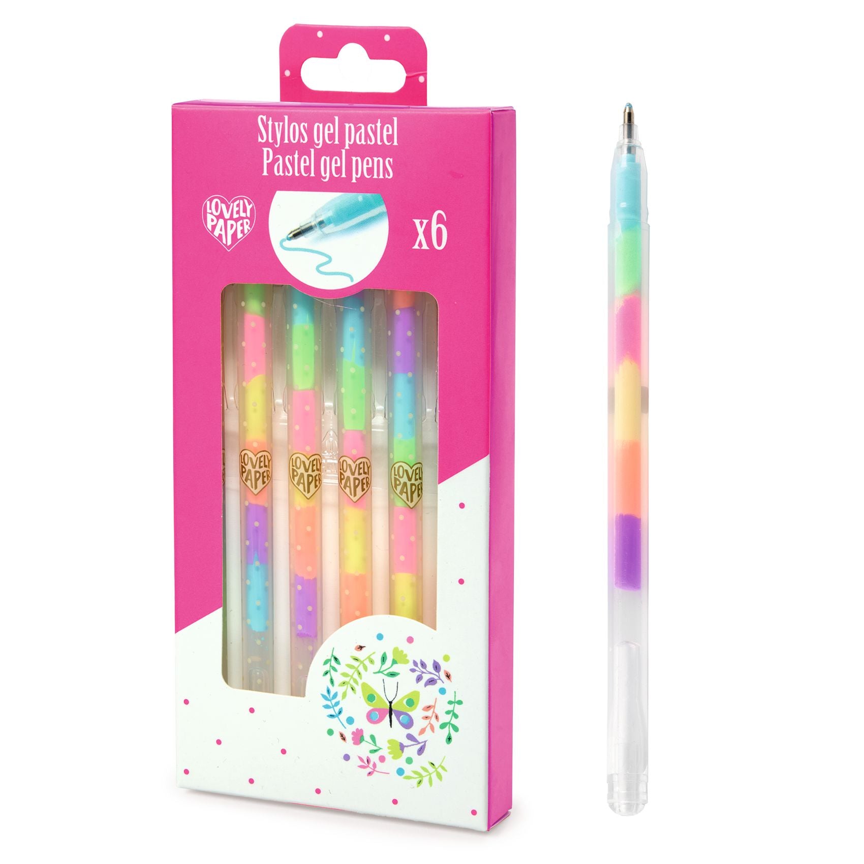 6 stylos gel pastel