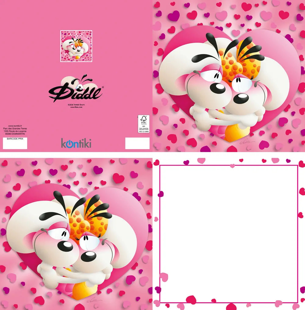 Carte 3D Diddl – Diddl & Diddlina Cœur rose