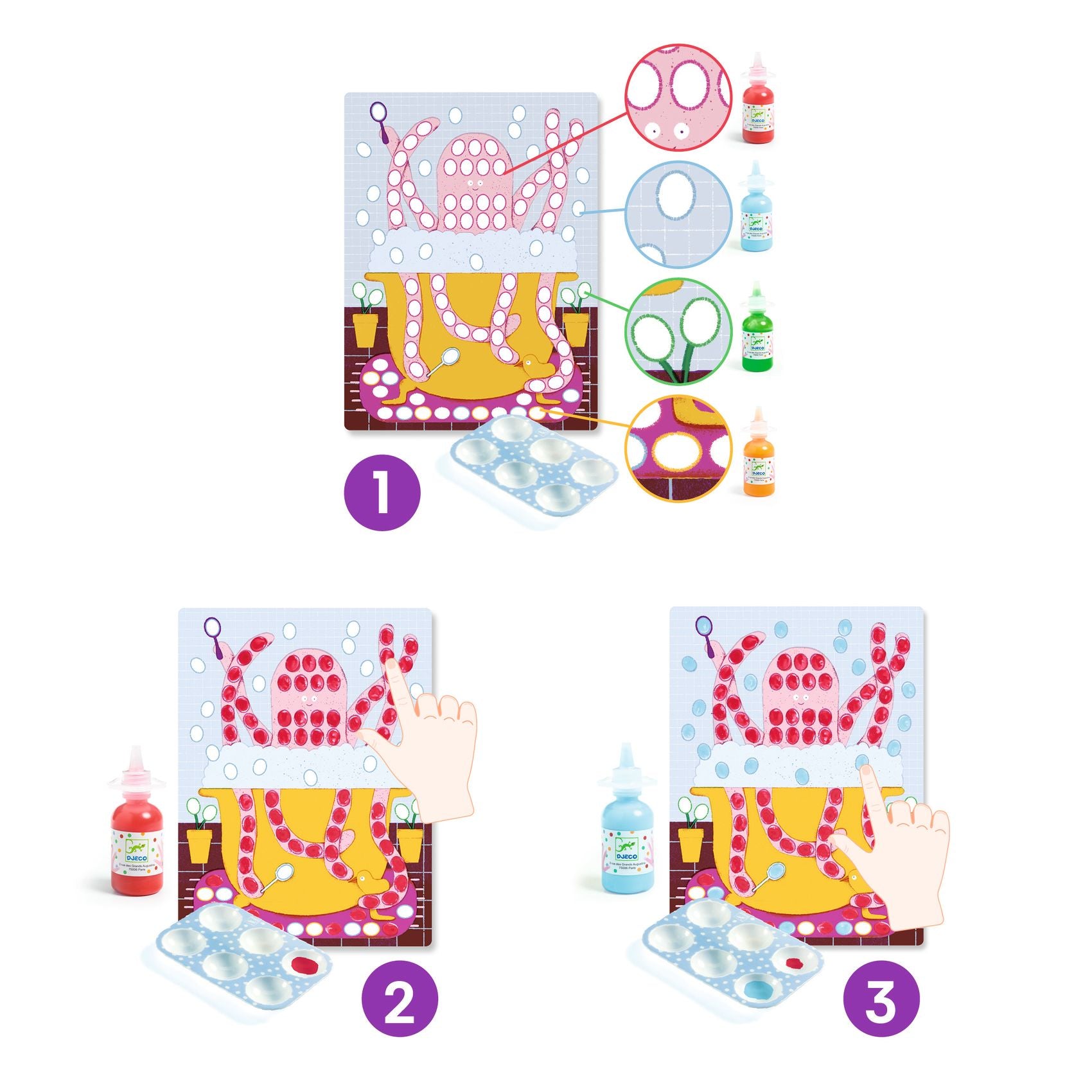 Peindre avec ses doigts - Pois et poissons