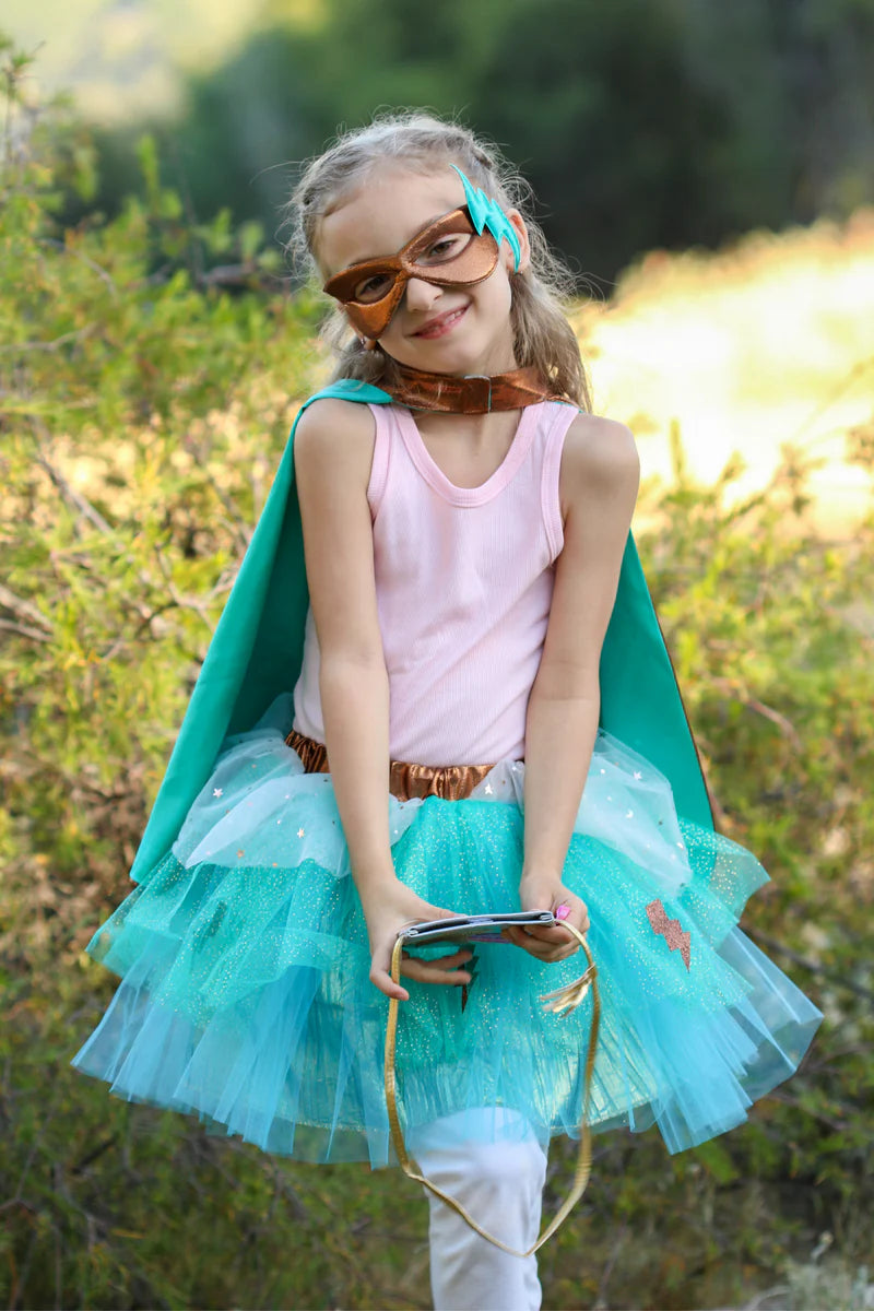 Set de super-héroïne, tutu/cape/masque, rose/bleu