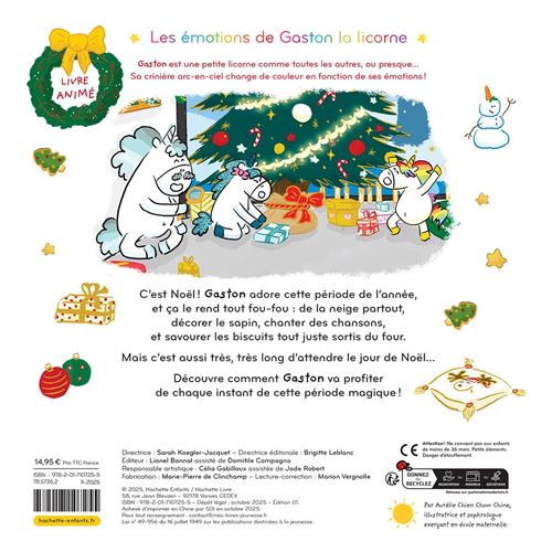 Les émotions de Gaston - : Les émotions de Gaston la licorne à Noël - Livre animé