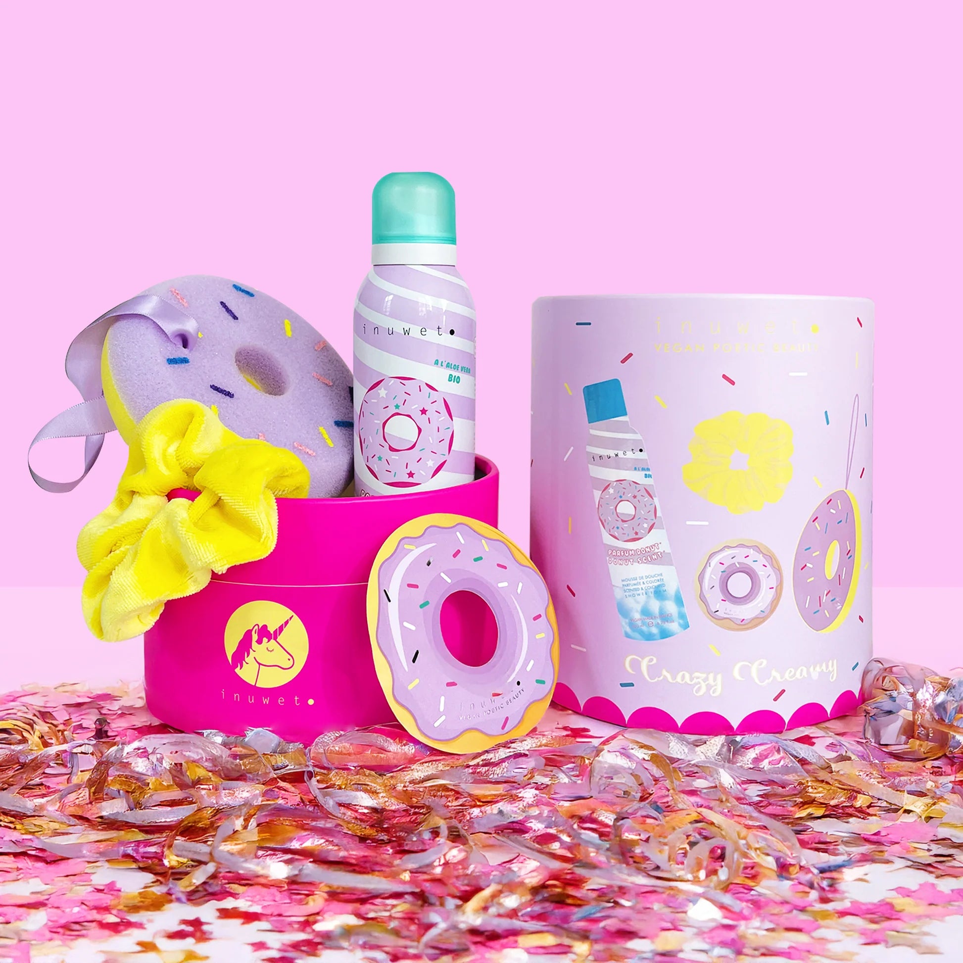 Coffret mousse de douche et accessoires " fun bath box" - Donuts
