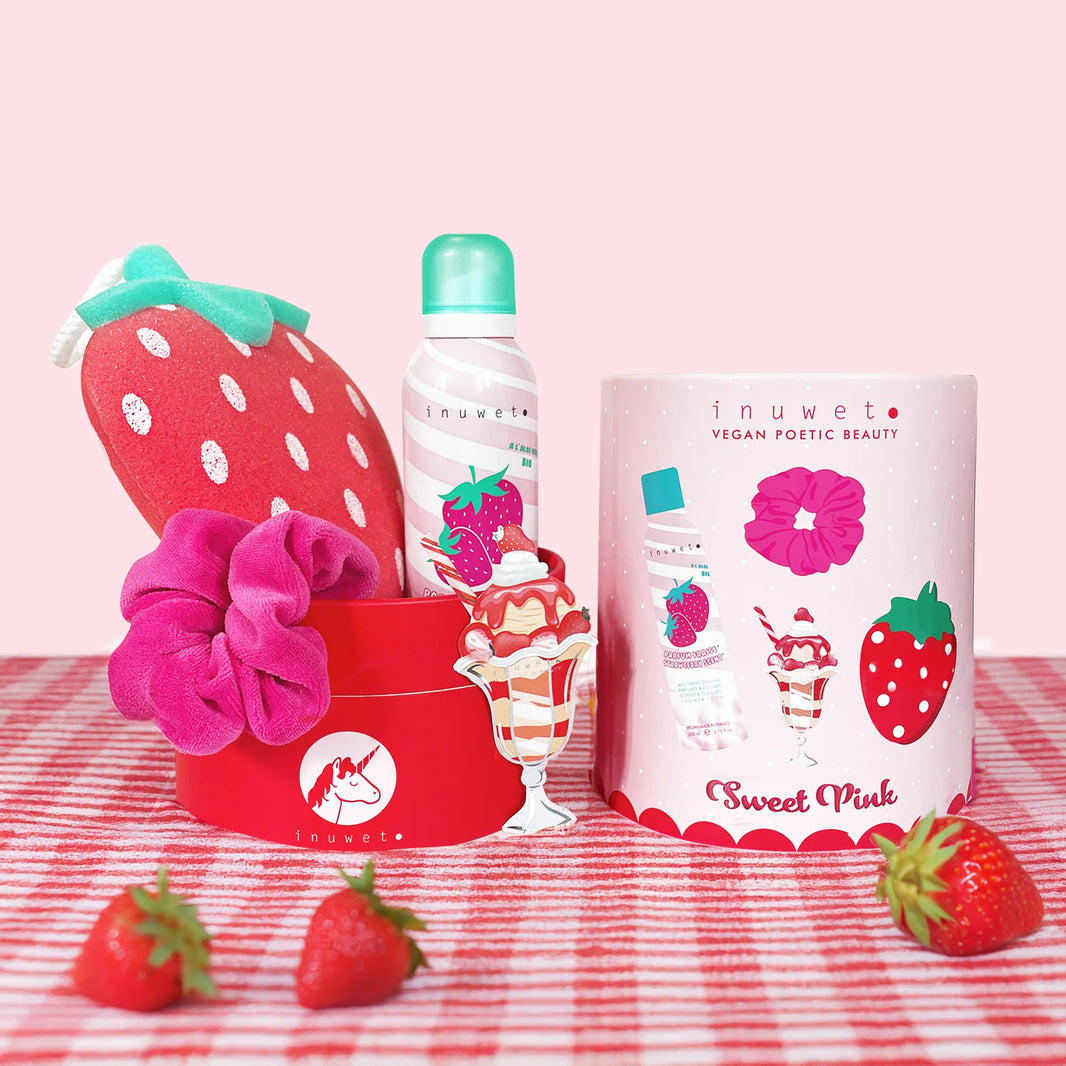 Coffret mousse de douche et accessoires " fun bath box" - Fraise