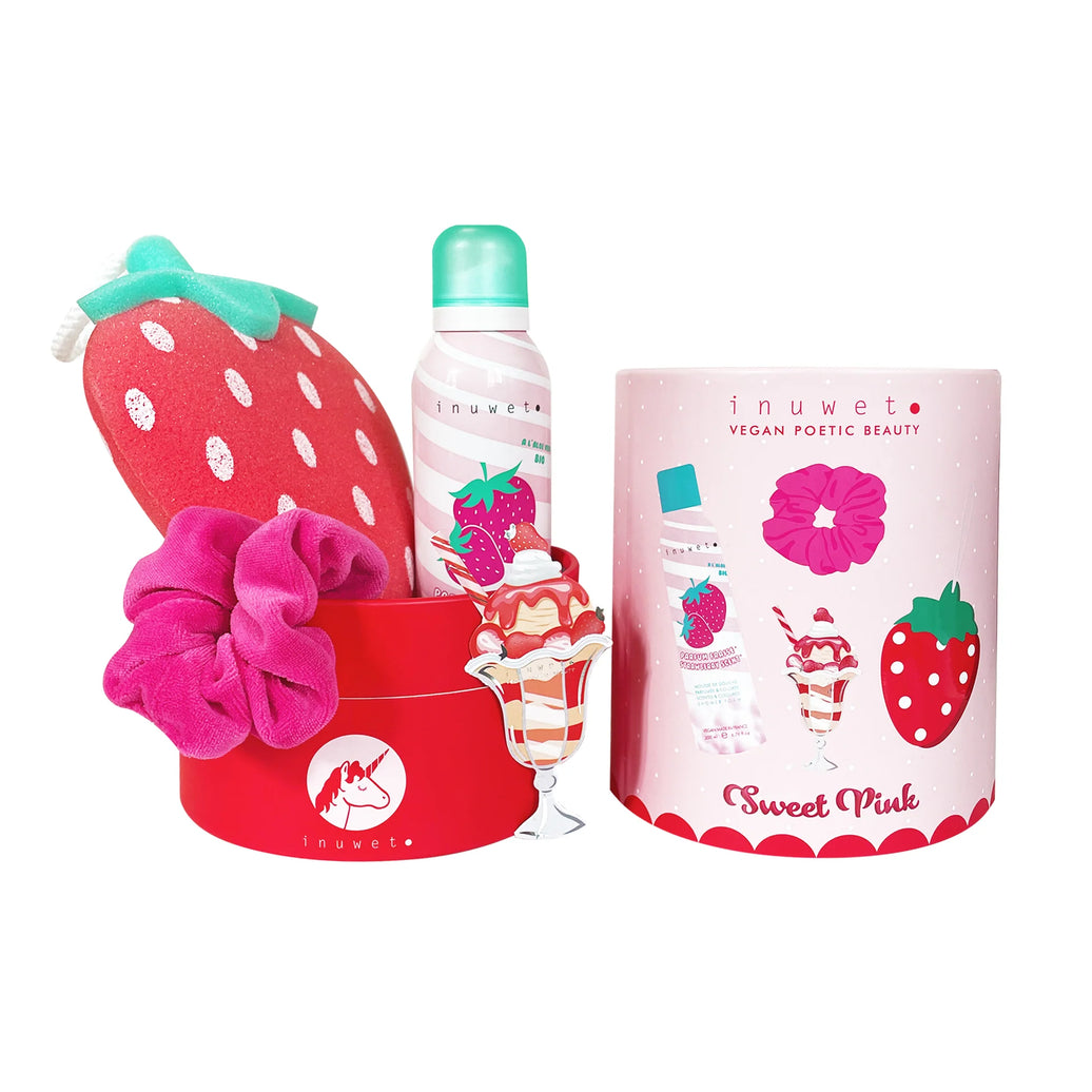 Coffret mousse de douche et accessoires " fun bath box" - Fraise