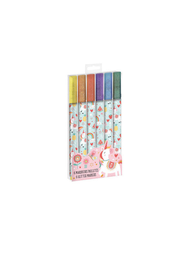 BOITE DE 6 FEUTRES PAILLETTES LICORNE