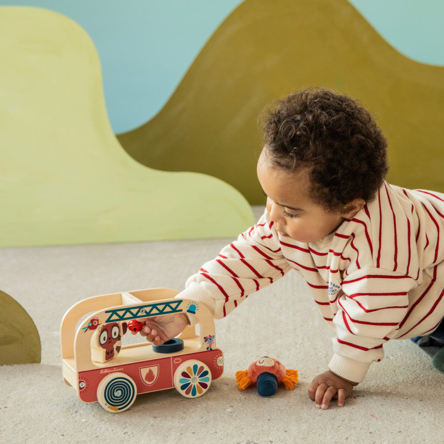 Camion de pompier en bois Jack le lion