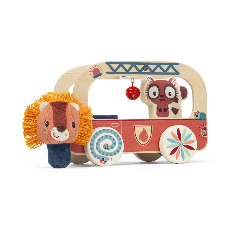 Camion de pompier en bois Jack le lion