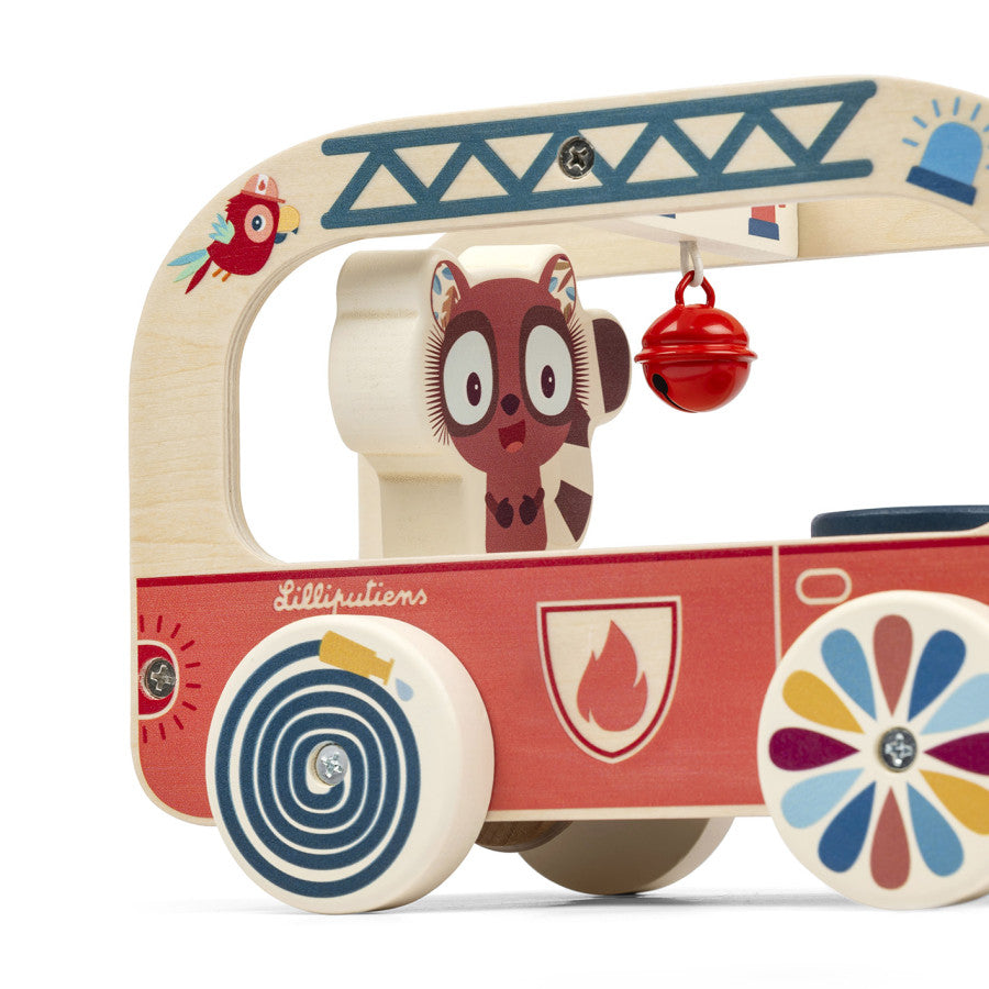Camion de pompier en bois Jack le lion