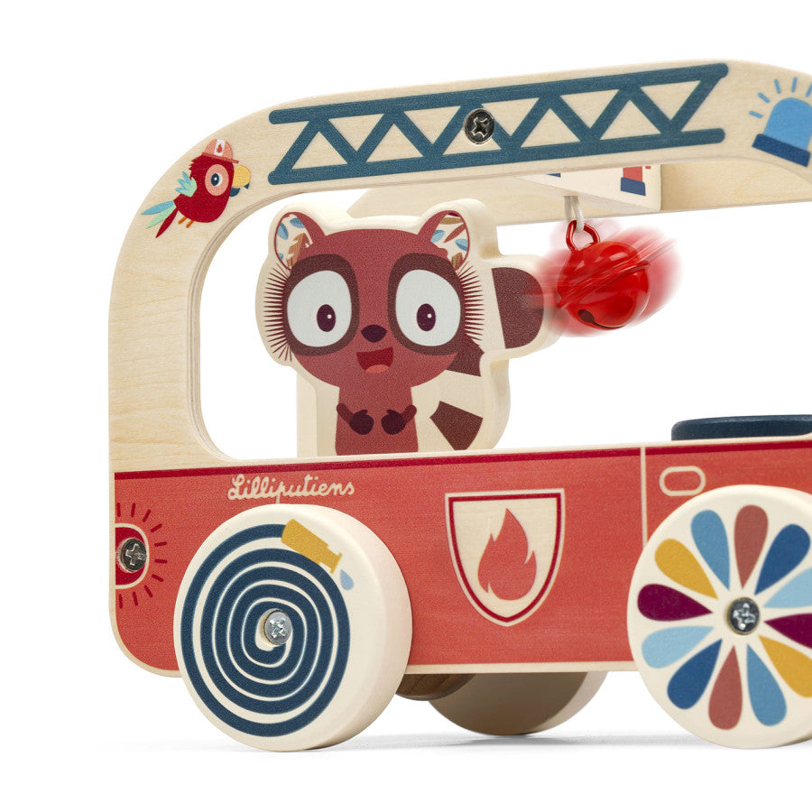 Camion de pompier en bois Jack le lion