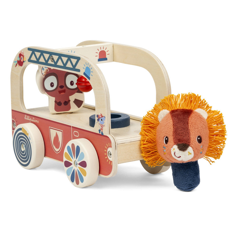 Camion de pompier en bois Jack le lion