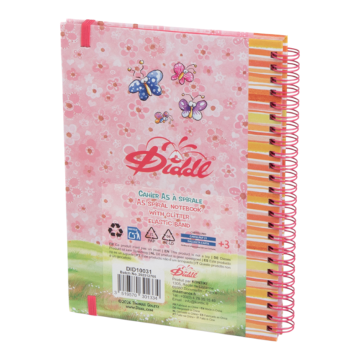 Diddl Notizbuch A5 Spiral mit Gummiband und Glitzer