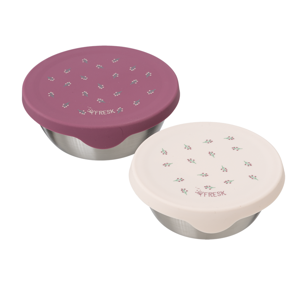 Boîte à goûter Fresk Berries – Lot de 2, inox et silicone