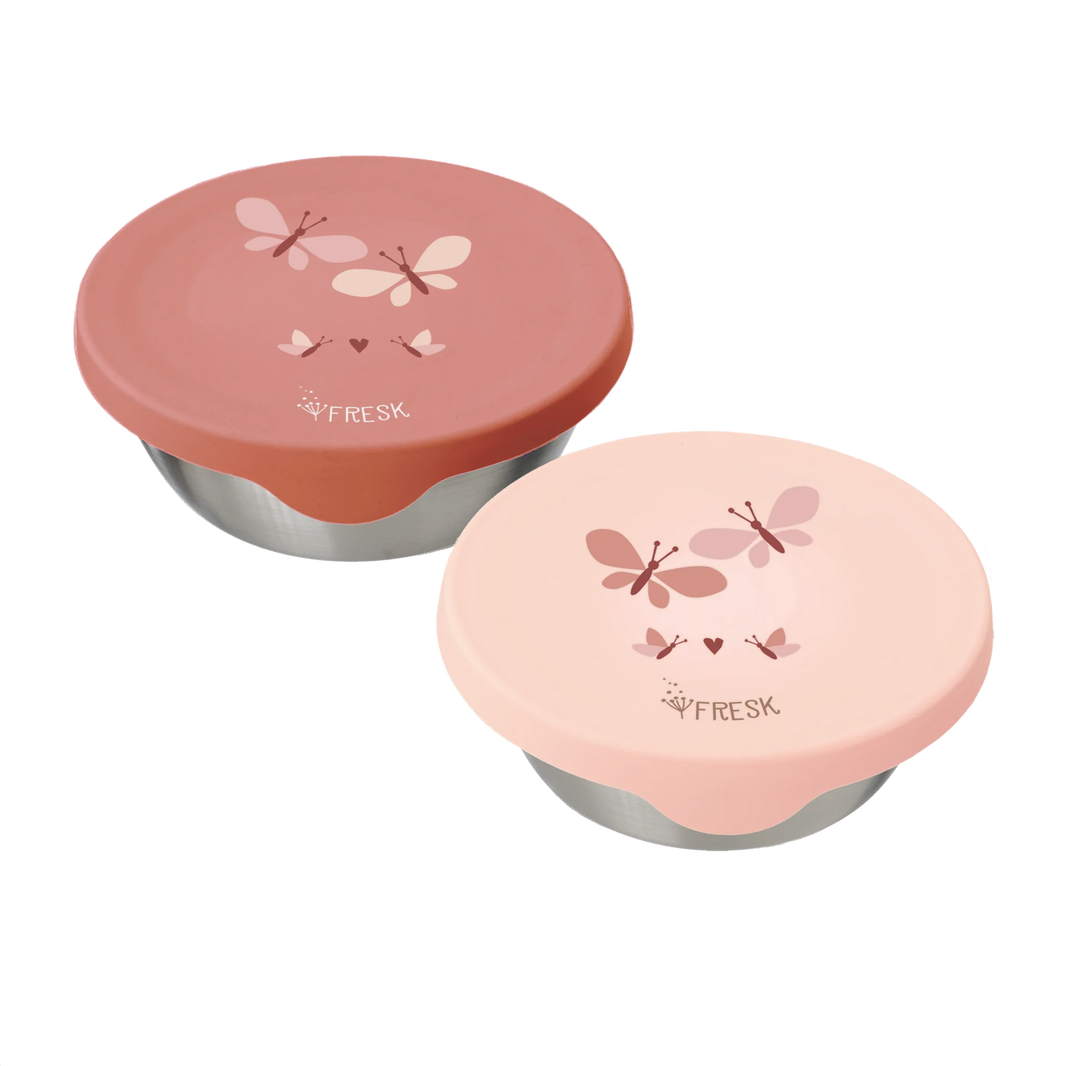 Boîte à goûter Fresk Butterfly – Lot de 2, inox et silicone
