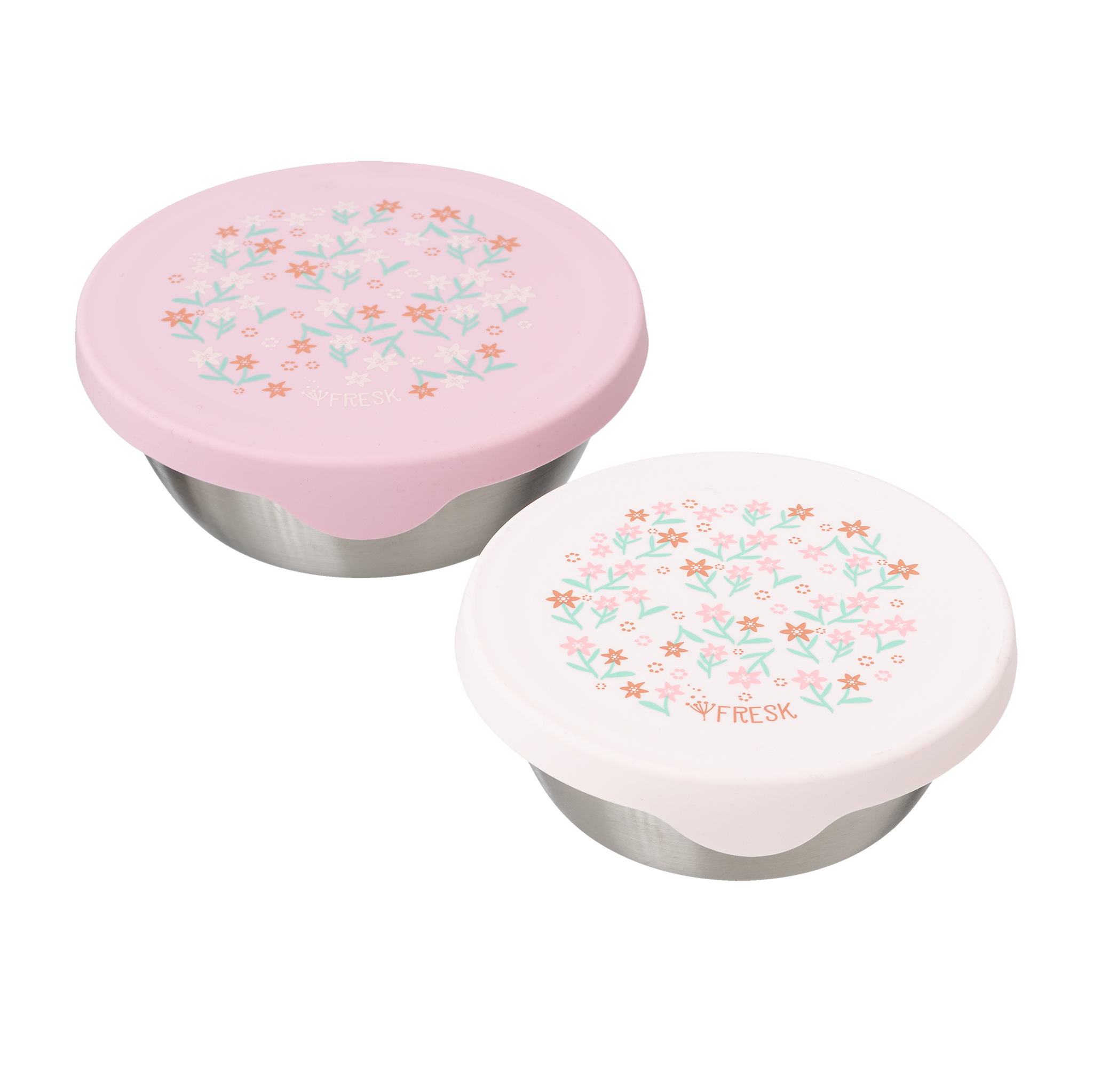 Boîte à goûter Fresk Garden Flowers – Lot de 2, inox et silicone