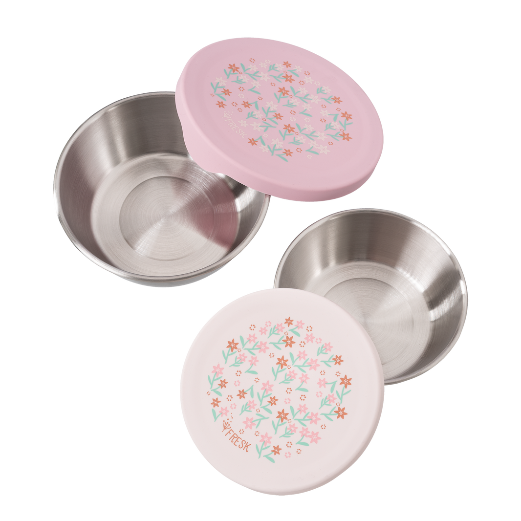 Boîte à goûter Fresk Garden Flowers – Lot de 2, inox et silicone