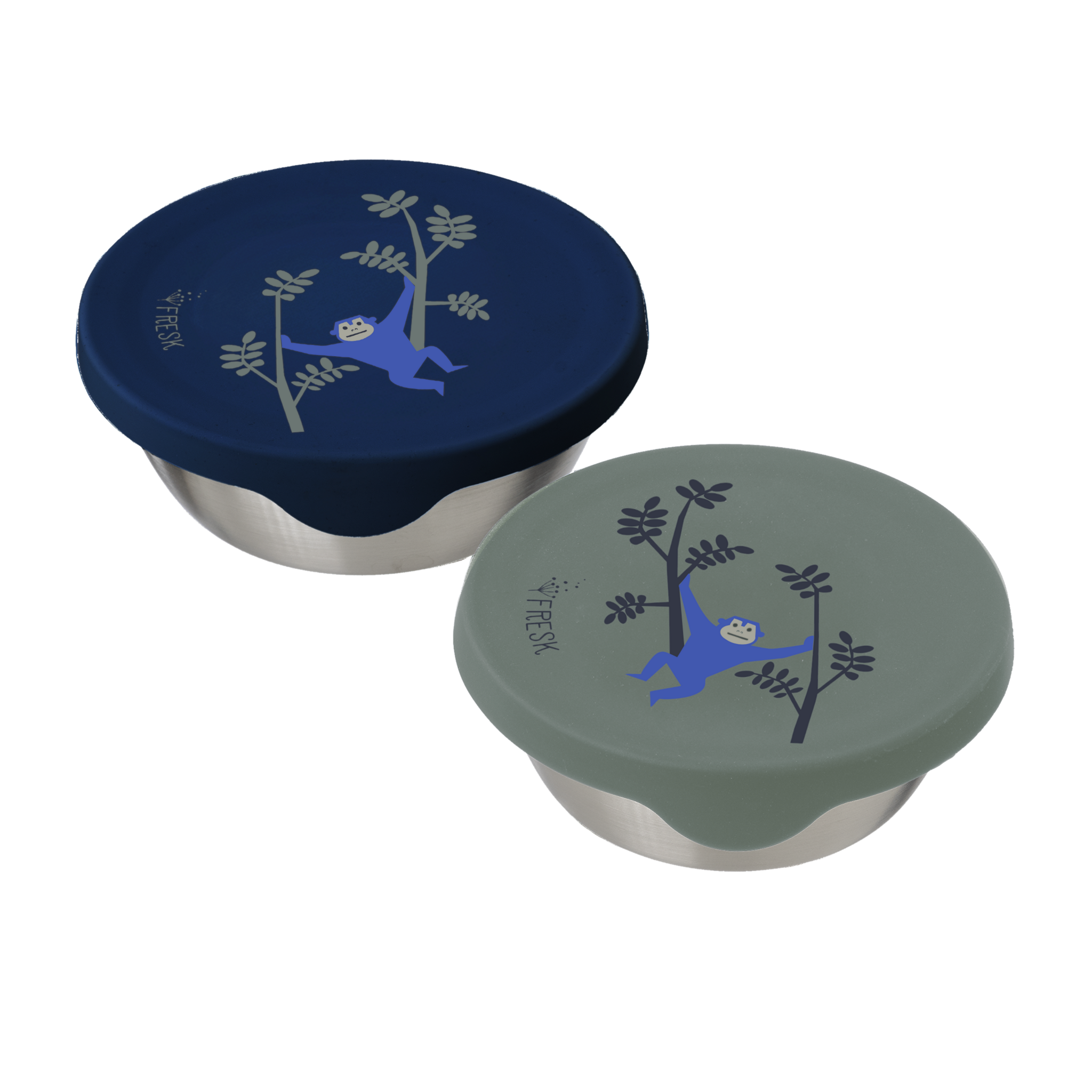 Boîte à goûter Fresk Monkey – Lot de 2, inox et silicone