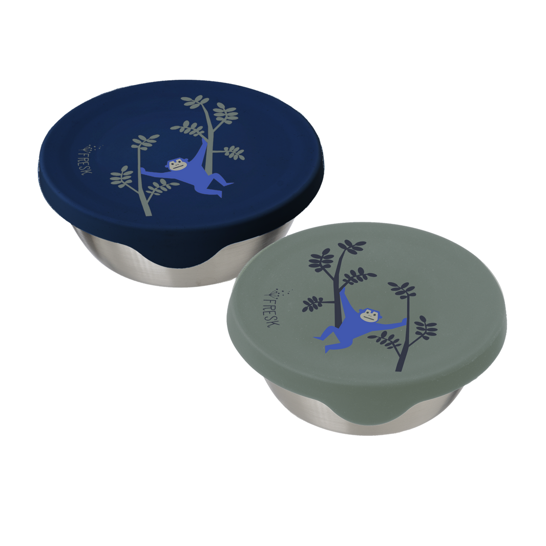 Boîte à goûter Fresk Monkey – Lot de 2, inox et silicone