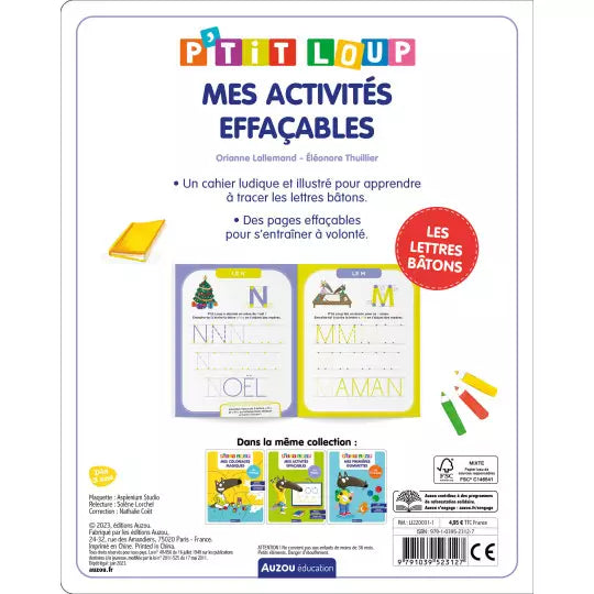 Mes activités effaçables p'tit loup - Lettres bâtons