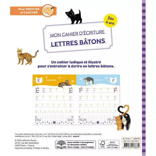 Mon cahier d'écriture "lettre à bâtons"