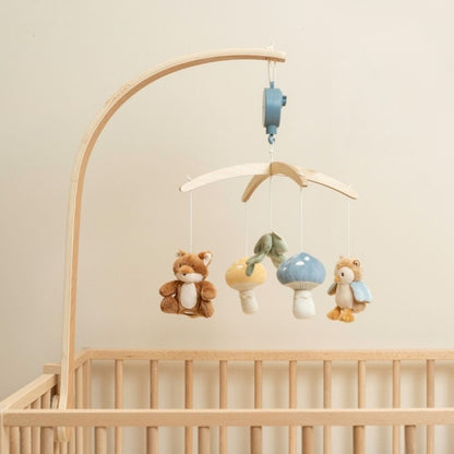 Mobile musical en bois – Forest Friends (bleu)