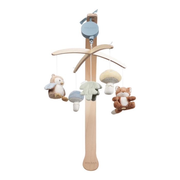 Mobile musical en bois – Forest Friends (bleu)
